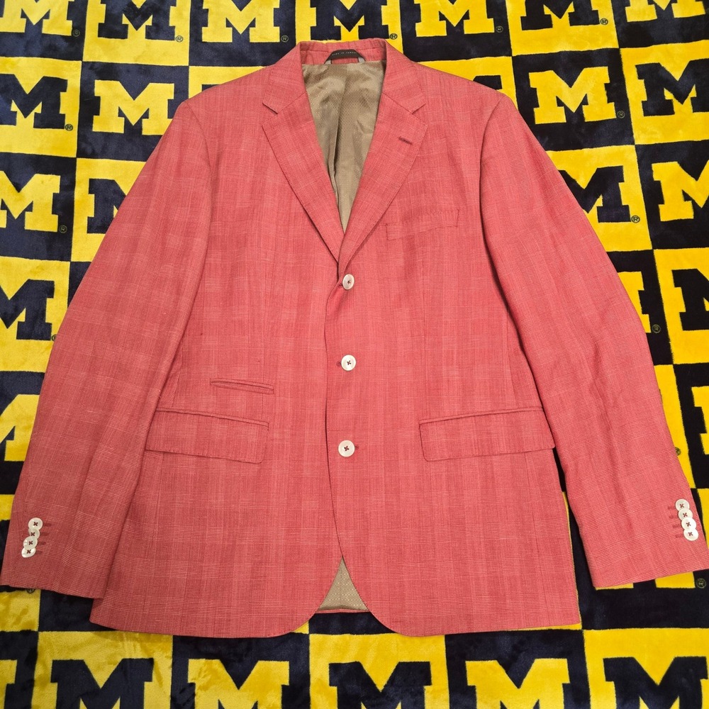 Hugo Boss‎ Johnston3 Mens 40R Red Wool Linen Blazer Sport Coat Lanificio Tesse